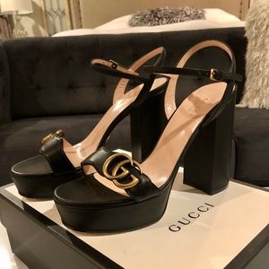Gucci Marmont GG 4.5” Platform Sandals, 8.5, Black